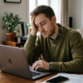 Candidate reading an email after a job offer was rescinded following acceptance