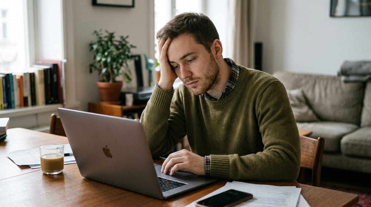 Candidate reading an email after a job offer was rescinded following acceptance