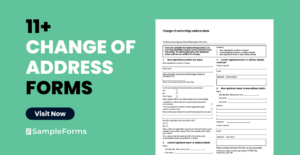 Change-of-address form beside a credit card and a small fee receipt